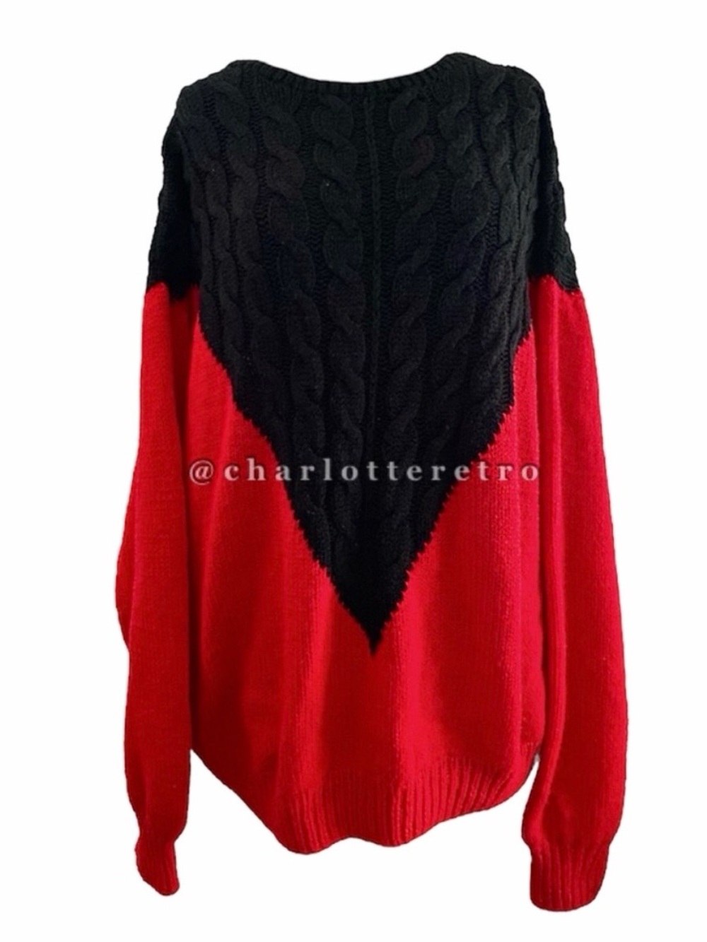 vtg Oversized Colorblock Chunky Cable Knit Sweater